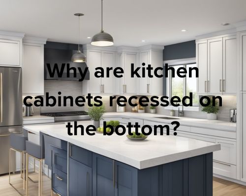 Kitchen cabinets hang above the floor, recessed at the bottom for a sleek and modern look