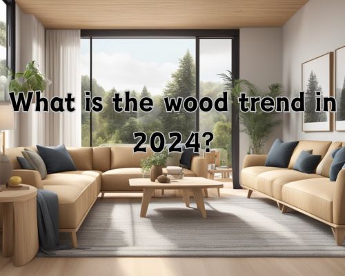 A modern living room with light oak furniture and natural wood accents