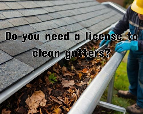 a licensed gutter cleaner doing gutter maintenance in a home