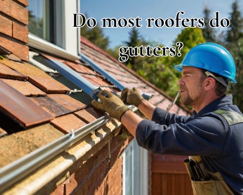 one of the contractor's roofer working on roof guttering