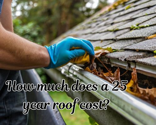 Roof shingles with light moss growth.