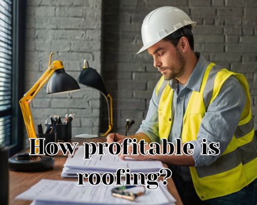 A roofer checks roofing contracts.